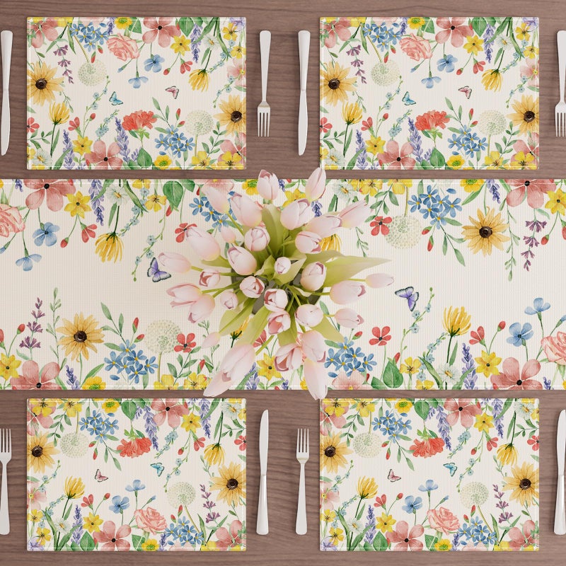 XCHI Watercolor Wildflowers Spring Placemats Set of 4 Summer Table Mats for Party Home Kitchen Dining Table Decorations 12x18 Inch - Image 2