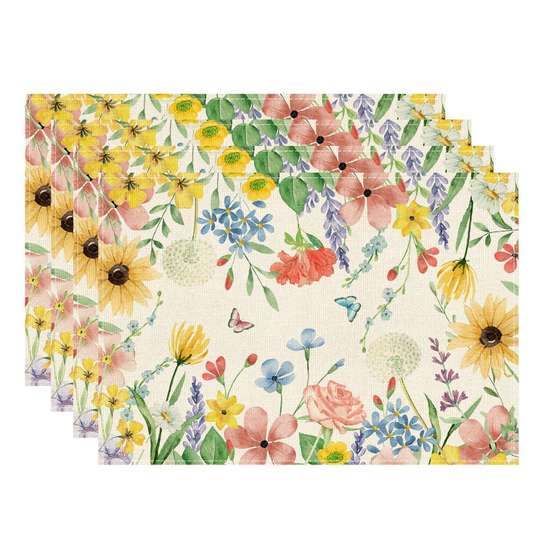 XCHI Watercolor Wildflowers Spring Placemats Set of 4 Summer Table Mats for Party Home Kitchen Dining Table Decorations 12x18 Inch - Image 1