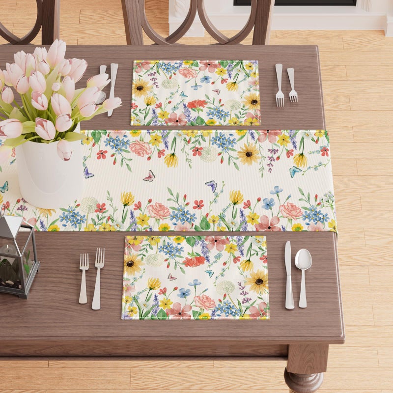 XCHI Watercolor Wildflowers Spring Placemats Set of 4 Summer Table Mats for Party Home Kitchen Dining Table Decorations 12x18 Inch - Image 3