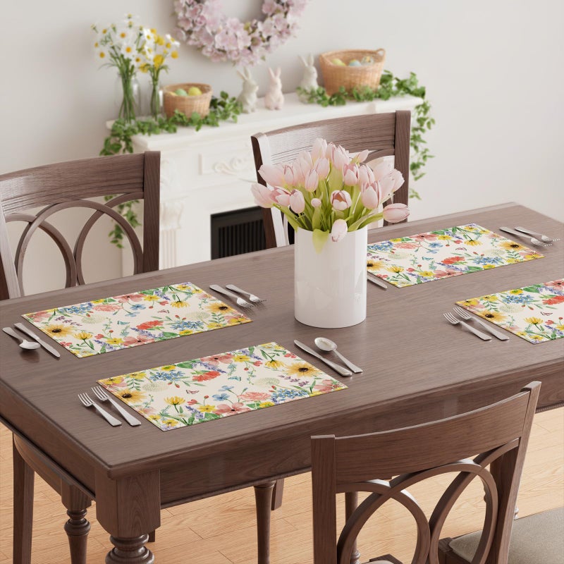 XCHI Watercolor Wildflowers Spring Placemats Set of 4 Summer Table Mats for Party Home Kitchen Dining Table Decorations 12x18 Inch - Image 4