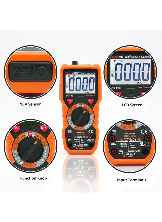 NIBEMINENT Multi-Function Handheld AC/DC Voltage Tester-PM18C Black/Orange - Image 2