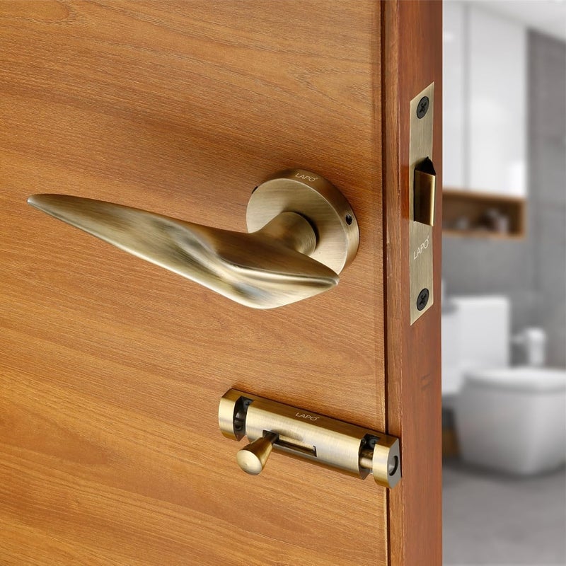 LAPO LAPO Deluxe Door Lock for Bathroom Door Lock Balcony Store Room Mortise Keyless Handlesets with Brass Baby Latch for HomeOfficeHotel Antique Finish 3 Years Warranty Ro178  - Image 1