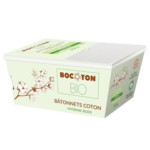 BOCOTON B BOCOTON Double Sided Soft Bio Organic 100% Cotton Hygienic Ear Makeup Cleaning Buds for Men, Women n Kids, Premium Non-Toxic Cotton Swabs 200 Sticks - Image 1