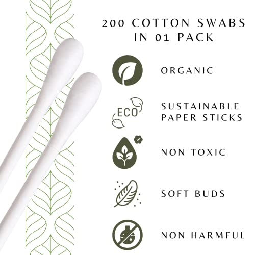 BOCOTON B BOCOTON Double Sided Soft Bio Organic 100% Cotton Hygienic Ear Makeup Cleaning Buds for Men, Women n Kids, Premium Non-Toxic Cotton Swabs 200 Sticks - Image 3