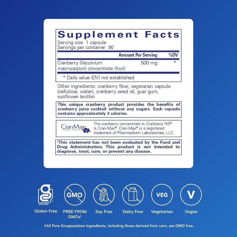 Pure Encapsulations Cranberry NS - Hypoallergenic Dietary Supplement for Urinary Tract Health - 90 Capsules - Image 2