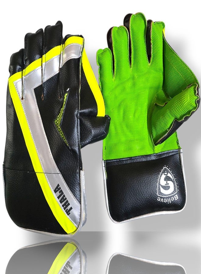 قفازات حارس المرمى للكريكيت من مطاط PVC من STC SPORTS طراز Thala-G، للبالغين (اللون: أسود وأخضر) - Thala-G - Image 1