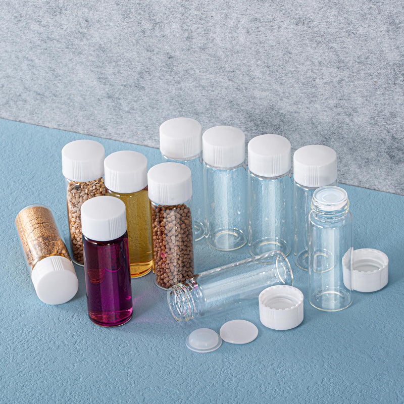 BKMAMLAB 10ml Clear Glass Vial 20pcs with white Screw cap and inner plug 20pcs, leak-proof Glass Bottle Sealed Sample Vials - Image 2