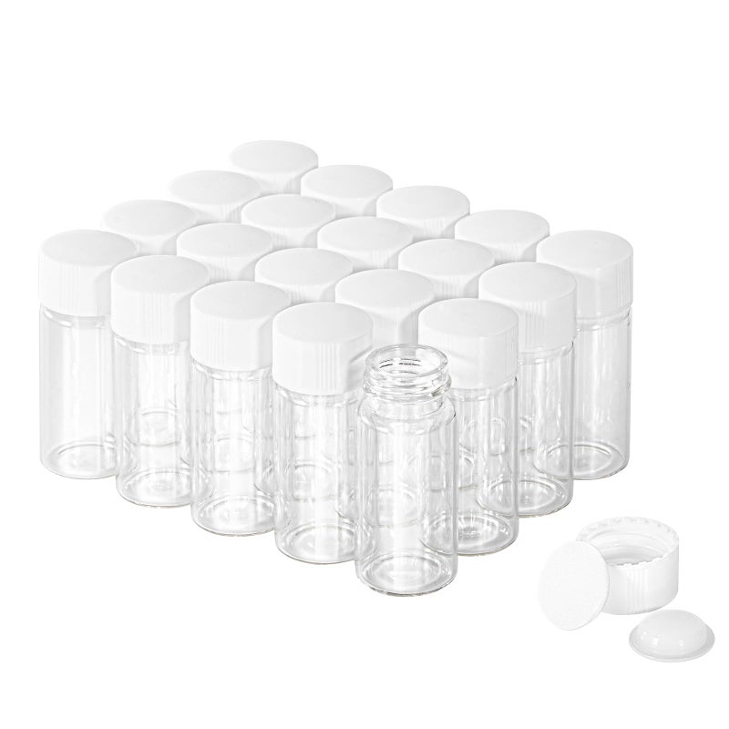 BKMAMLAB 10ml Clear Glass Vial 20pcs with white Screw cap and inner plug 20pcs, leak-proof Glass Bottle Sealed Sample Vials - Image 1
