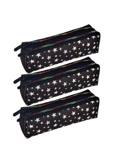 Kuber Industries Kuber Industries Pencil Pouch|Rexine Stationary Pouch|Pencil Utility Pouch|School Pencil Case for Kids|Pen-Pencil Box for Kids|2 Zipper Pencil Organizer|Star Pencil Pouch|Pack of 3|Black  - Image 1