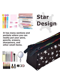 Kuber Industries Kuber Industries Pencil Pouch|Rexine Stationary Pouch|Pencil Utility Pouch|School Pencil Case for Kids|Pen-Pencil Box for Kids|2 Zipper Pencil Organizer|Star Pencil Pouch|Pack of 3|Black  - Image 5