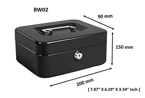 Wosta Cash Money Safe Box - Compact Solid Steel Lockable Security Storage Chest for Loose Money, Coins, Change & Valuables with 2 Keys - Removable Tray with 5 Coin Sections, 1 Bill Section - 8 Inch - Image 5