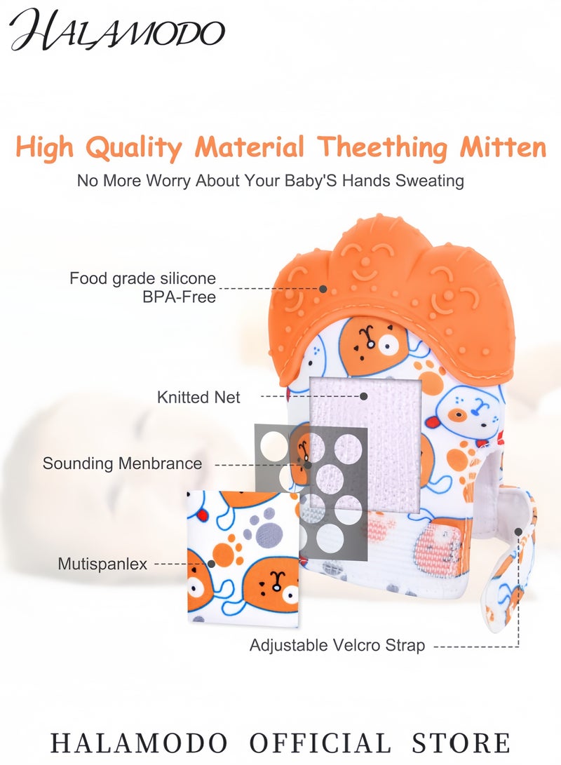 HALAMODO 4 PCS Silicone Baby Teething Glove Anti-Scratch Teething Relief Glove for Infants 0-12 Months Baby Teething Toy Safe Non-Toxic Silicone Material with Adjustable Strap - Image 4
