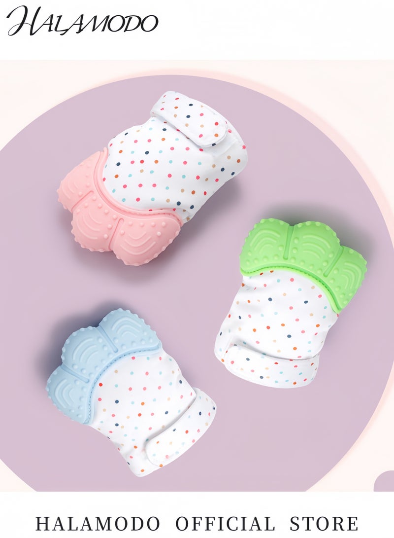 HALAMODO 4 PCS Silicone Baby Teething Glove Anti-Scratch Teething Relief Glove for Infants 0-12 Months Baby Teething Toy Safe Non-Toxic Silicone Material with Adjustable Strap - Image 2