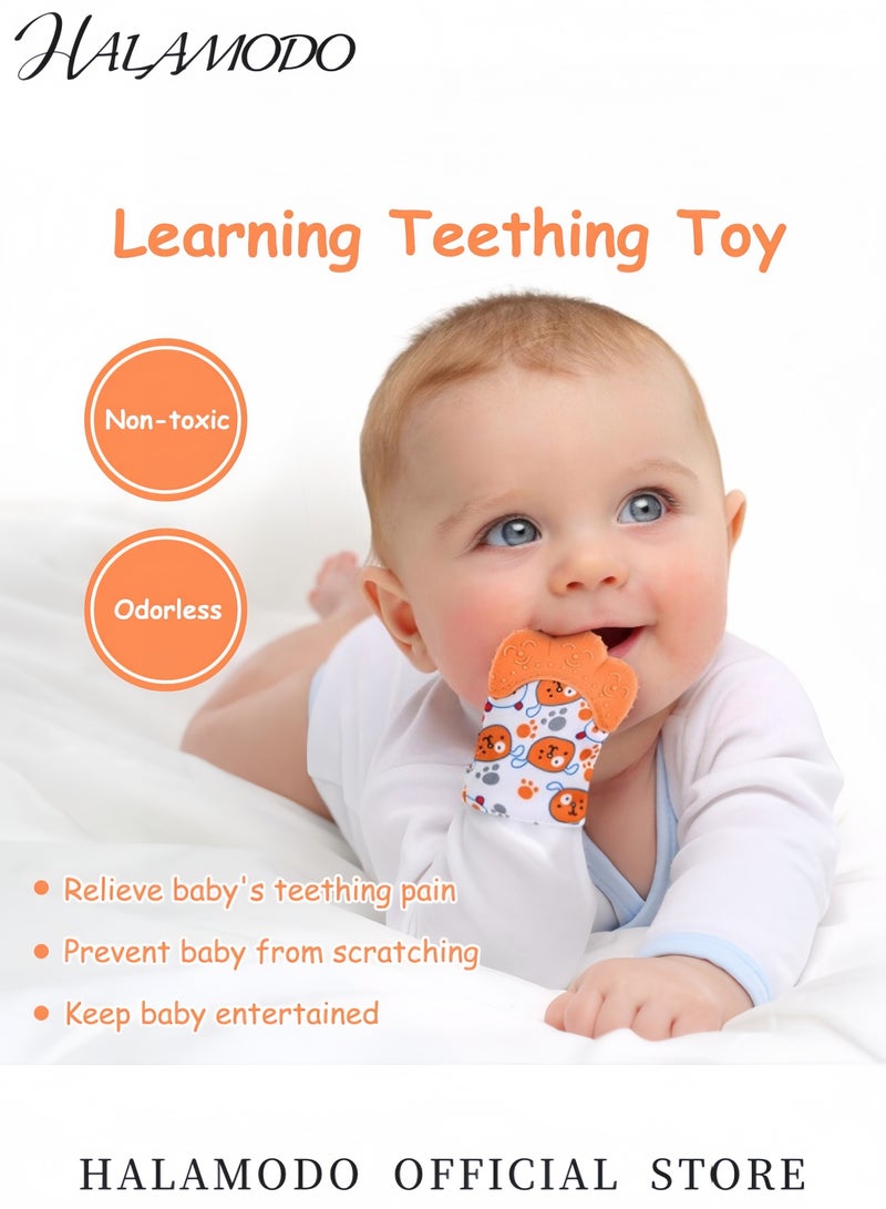 HALAMODO 4 PCS Silicone Baby Teething Glove Anti-Scratch Teething Relief Glove for Infants 0-12 Months Baby Teething Toy Safe Non-Toxic Silicone Material with Adjustable Strap - Image 3