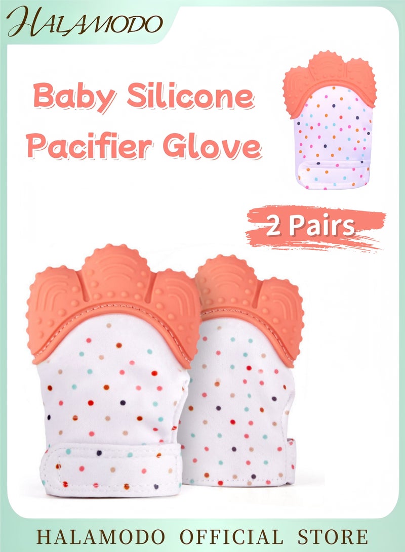 HALAMODO 4 PCS Silicone Baby Teething Glove Anti-Scratch Teething Relief Glove for Infants 0-12 Months Baby Teething Toy Safe Non-Toxic Silicone Material with Adjustable Strap - Image 1