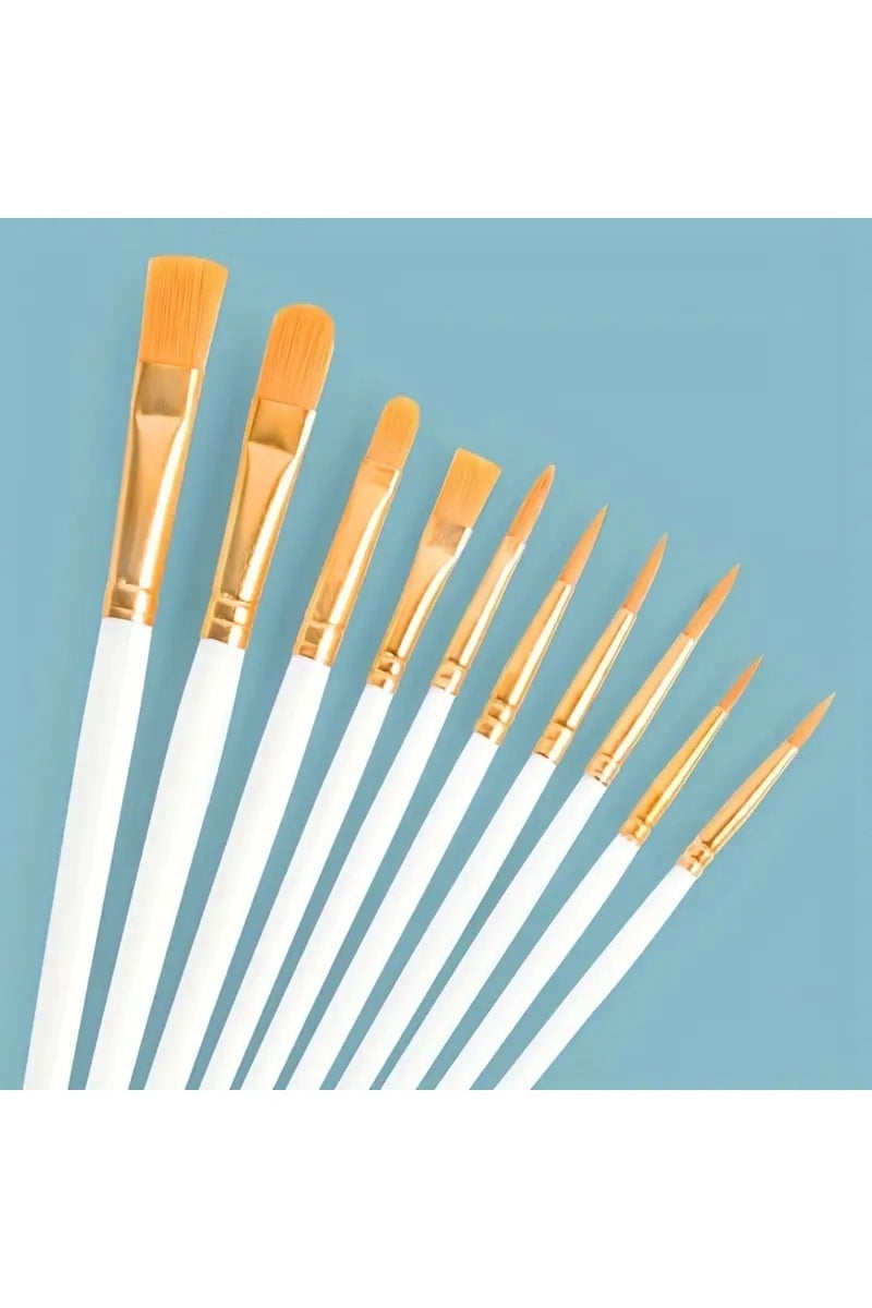 Generic 10-Piece Paint Brush Set for Acrylic, Watercolor & Oil Painting – Nylon Hair Artist Brushes with Pointed Tips – Art Supplies for Canvas, Paper, Craft & Kids Painting Projects (White) - Image 5