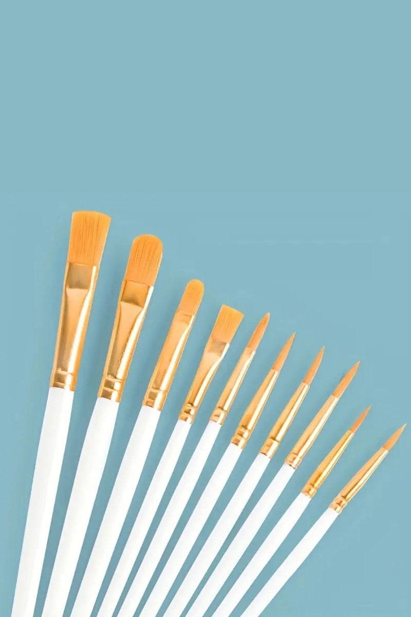 Generic 10-Piece Paint Brush Set for Acrylic, Watercolor & Oil Painting – Nylon Hair Artist Brushes with Pointed Tips – Art Supplies for Canvas, Paper, Craft & Kids Painting Projects (White) - Image 2