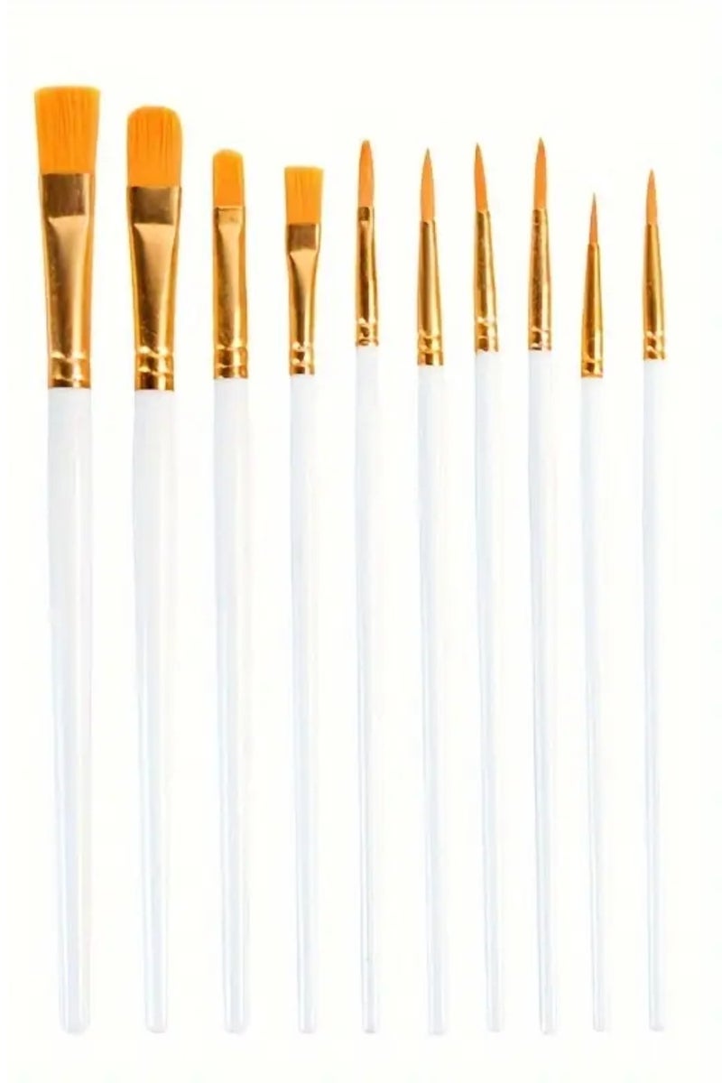 Generic 10-Piece Paint Brush Set for Acrylic, Watercolor & Oil Painting – Nylon Hair Artist Brushes with Pointed Tips – Art Supplies for Canvas, Paper, Craft & Kids Painting Projects (White) - Image 1