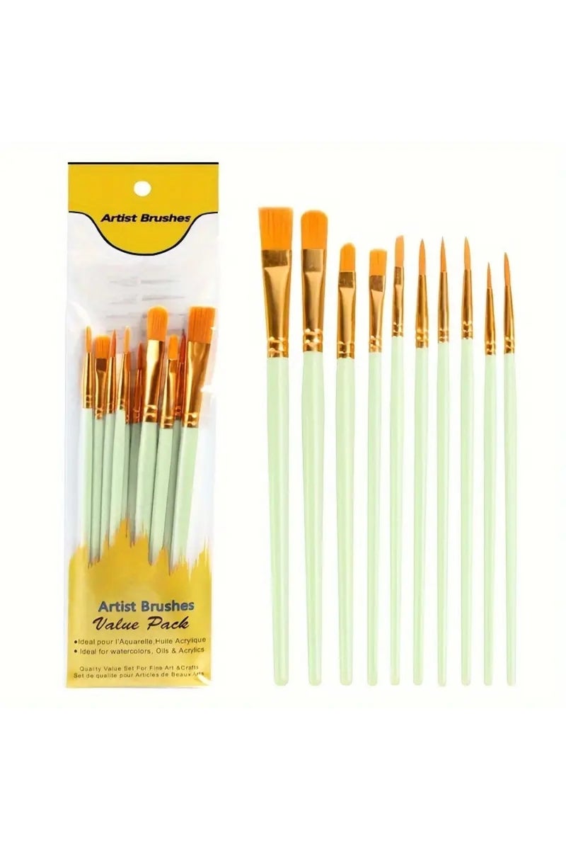 Generic 10-Piece Paint Brush Set for Acrylic, Watercolor & Oil Painting – Nylon Hair Artist Brushes with Pointed Tips – Art Supplies for Canvas, Paper, Craft & Kids Painting Projects (White) - Image 3