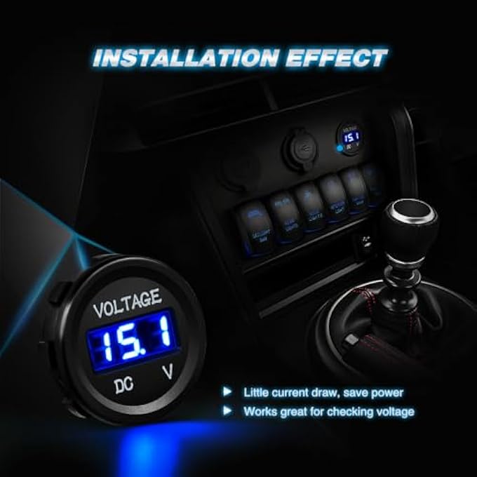 Nilight Led Digital Display Voltmeter Panel Dc12V Waterproof Digital Round Panel Voltvolt Tester Gauge For Boat Marine Vehicle Motorcycle Truck Atv Utv 2 Years Warranty - Image 3