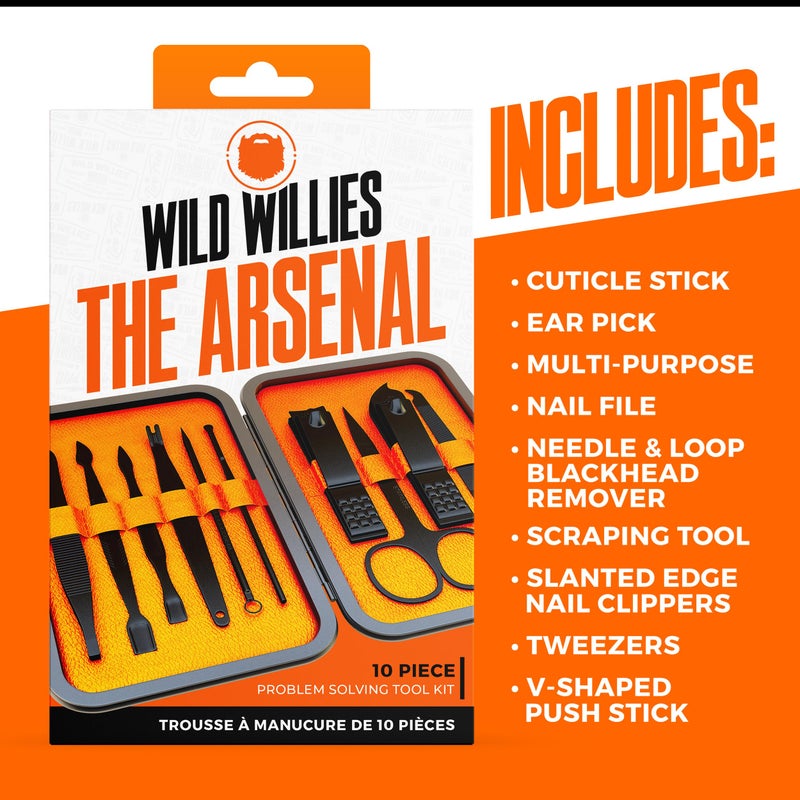 Wild Willies Mens Grooming Kit - 10-Piece Multifunctional Pedicure & Manicure Kit for Women & Men - Personal Hygiene Kit includes Tweezers & Nail Clipper Set, Scissors, Scraping Tool, & More - Image 3