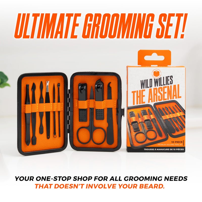 Wild Willies Mens Grooming Kit - 10-Piece Multifunctional Pedicure & Manicure Kit for Women & Men - Personal Hygiene Kit includes Tweezers & Nail Clipper Set, Scissors, Scraping Tool, & More - Image 5