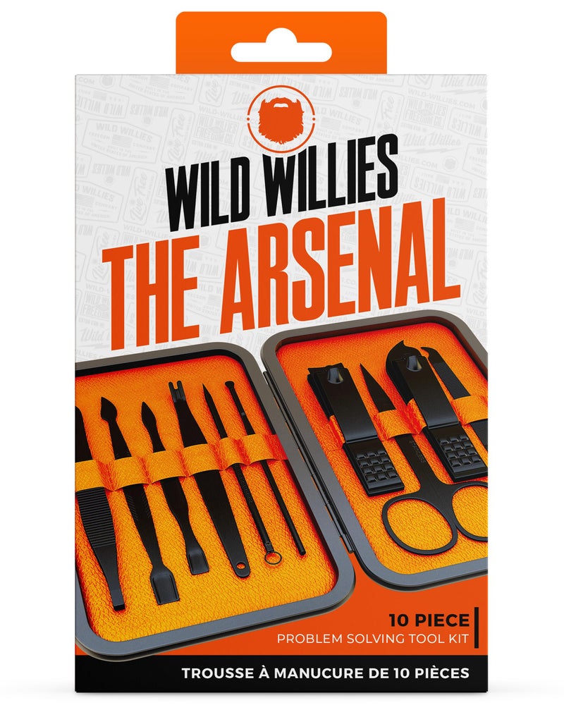Wild Willies Mens Grooming Kit - 10-Piece Multifunctional Pedicure & Manicure Kit for Women & Men - Personal Hygiene Kit includes Tweezers & Nail Clipper Set, Scissors, Scraping Tool, & More - Image 2