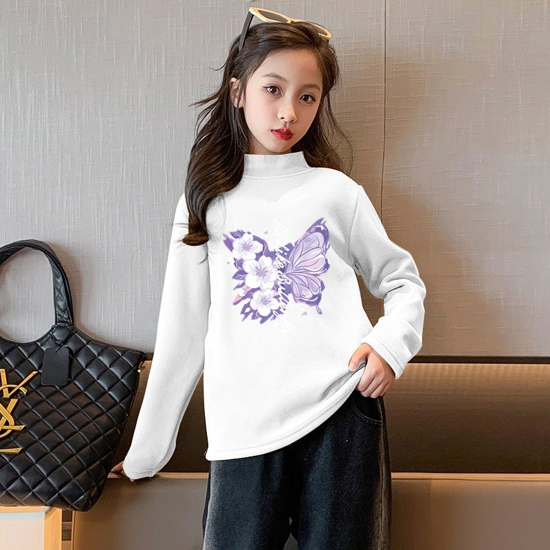 Y2371# Girls' Long Sleeve T-Shirt Children'S Velvet Casual Joker Clothes New Autumn Jacket Children'S Base Shirt T - Image 3