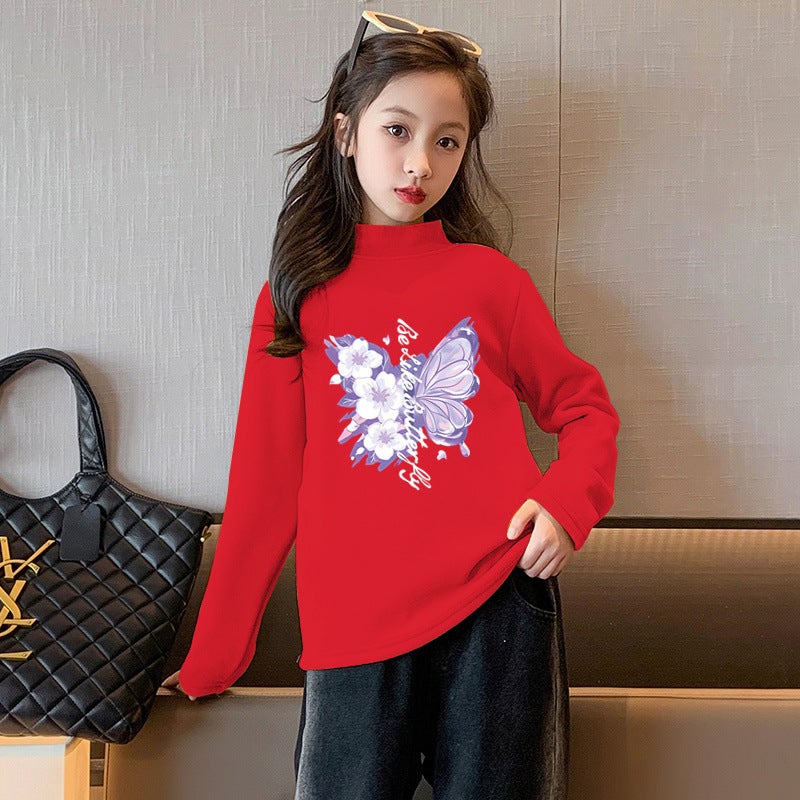 Y2371# Girls' Long Sleeve T-Shirt Children'S Velvet Casual Joker Clothes New Autumn Jacket Children'S Base Shirt T - Image 1