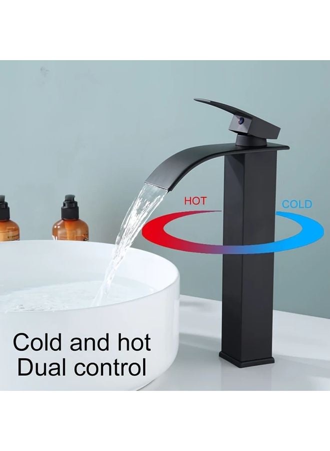 Black Single Hole Waterfall Bathroom Faucet 31 5 Inch Tube Hot Cold Water - Image 4
