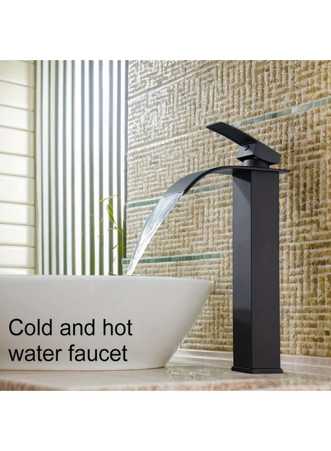 Black Single Hole Waterfall Bathroom Faucet 31 5 Inch Tube Hot Cold Water - Image 3