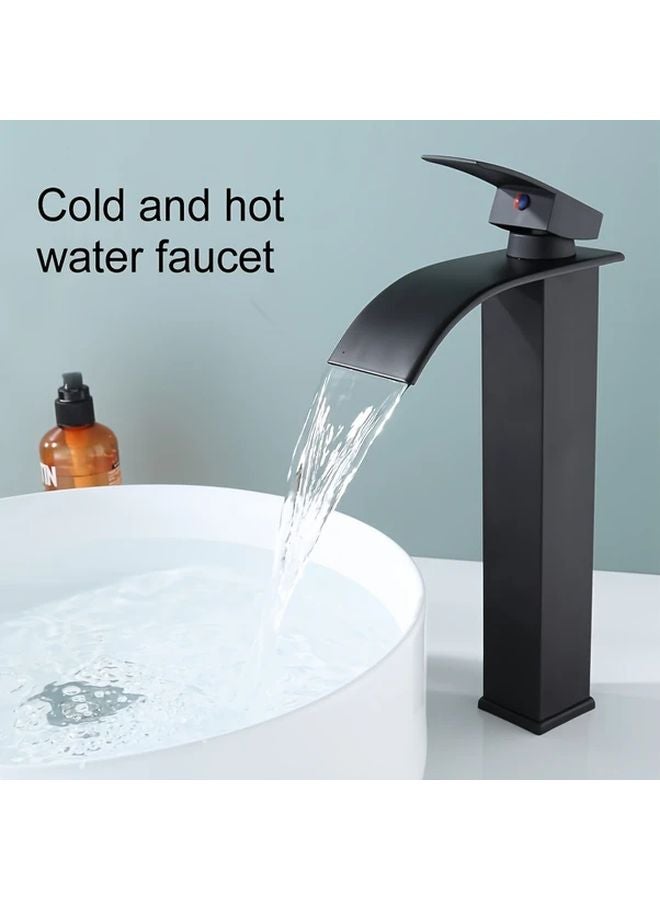 Black Single Hole Waterfall Bathroom Faucet 31 5 Inch Tube Hot Cold Water - Image 5