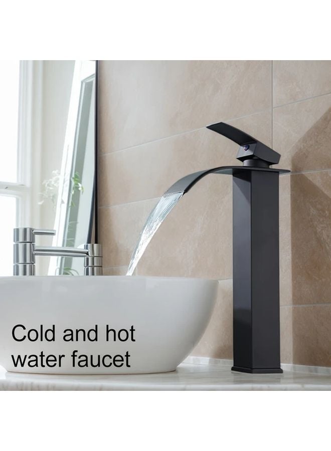 Black Single Hole Waterfall Bathroom Faucet 31 5 Inch Tube Hot Cold Water - Image 2