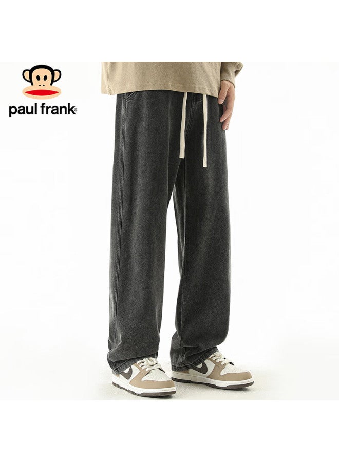 Paul Frank Paul Frank Men's Elastic Waist Loose Wide Leg Jeans Men's Spring Trendy Wide Leg Casual Pants Black Grey 2xl  - Image 2