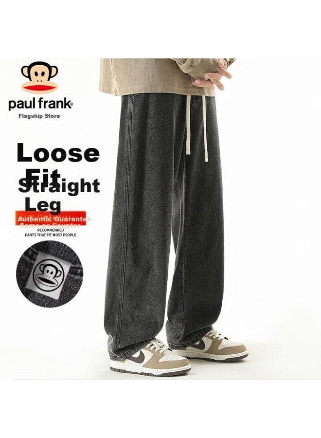 Paul Frank Paul Frank Men's Elastic Waist Loose Wide Leg Jeans Men's Spring Trendy Wide Leg Casual Pants Black Grey 2xl  - Image 1