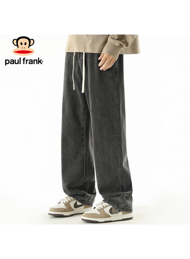 Paul Frank Paul Frank Men's Elastic Waist Loose Wide Leg Jeans Men's Spring Trendy Wide Leg Casual Pants Black Grey 2xl  - Image 3
