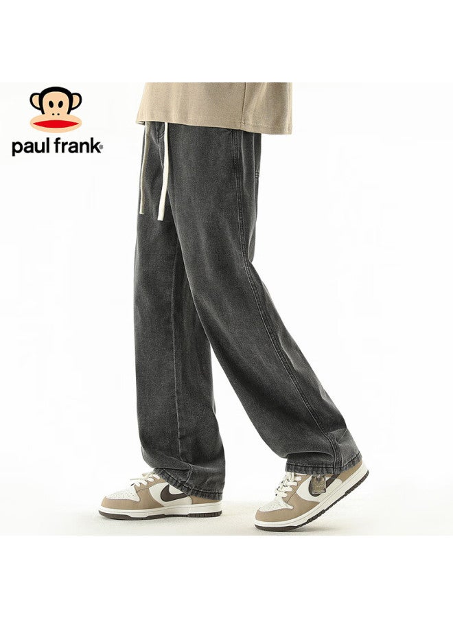 Paul Frank Paul Frank Men's Elastic Waist Loose Wide Leg Jeans Men's Spring Trendy Wide Leg Casual Pants Black Grey 2xl  - Image 4