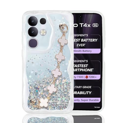 KC Back Cover for Vivo T4x 5G / iQOO Z10x 5G - Curly Wave Dry Fixed Glitter Tiny Flowers Bracelet Chain Shockproof Soft Silicone Camera Protection Case (Transparent) - Image 1