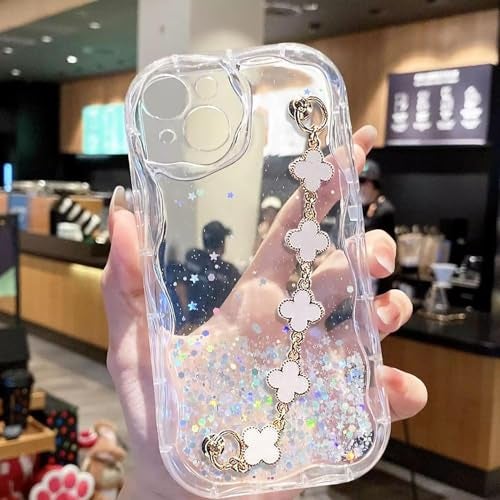 KC Back Cover for Vivo T4x 5G / iQOO Z10x 5G - Curly Wave Dry Fixed Glitter Tiny Flowers Bracelet Chain Shockproof Soft Silicone Camera Protection Case (Transparent) - Image 3