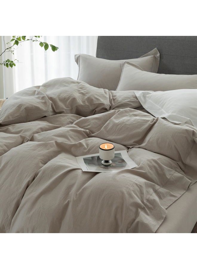 ELIMMO Bedding Duvet Cover Set Linen Like Texture 100% Cotton 3 Pieces with Zipper Closure Super Soft Cozy Breathable Natural Dreamy Chic Feel (Hemmed Beige Grey,Oversized King) - Image 5
