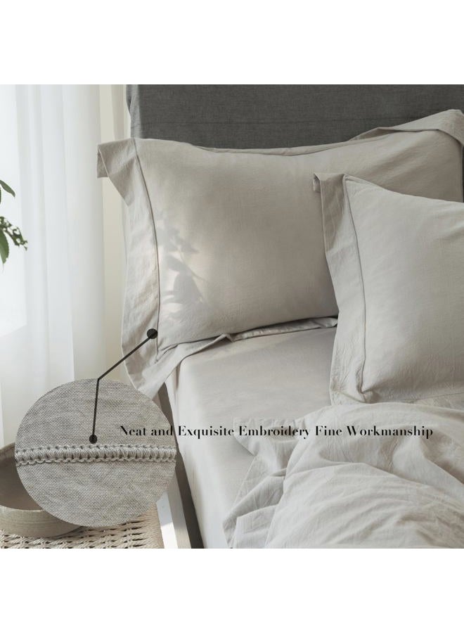 ELIMMO Bedding Duvet Cover Set Linen Like Texture 100% Cotton 3 Pieces with Zipper Closure Super Soft Cozy Breathable Natural Dreamy Chic Feel (Hemmed Beige Grey,Oversized King) - Image 4