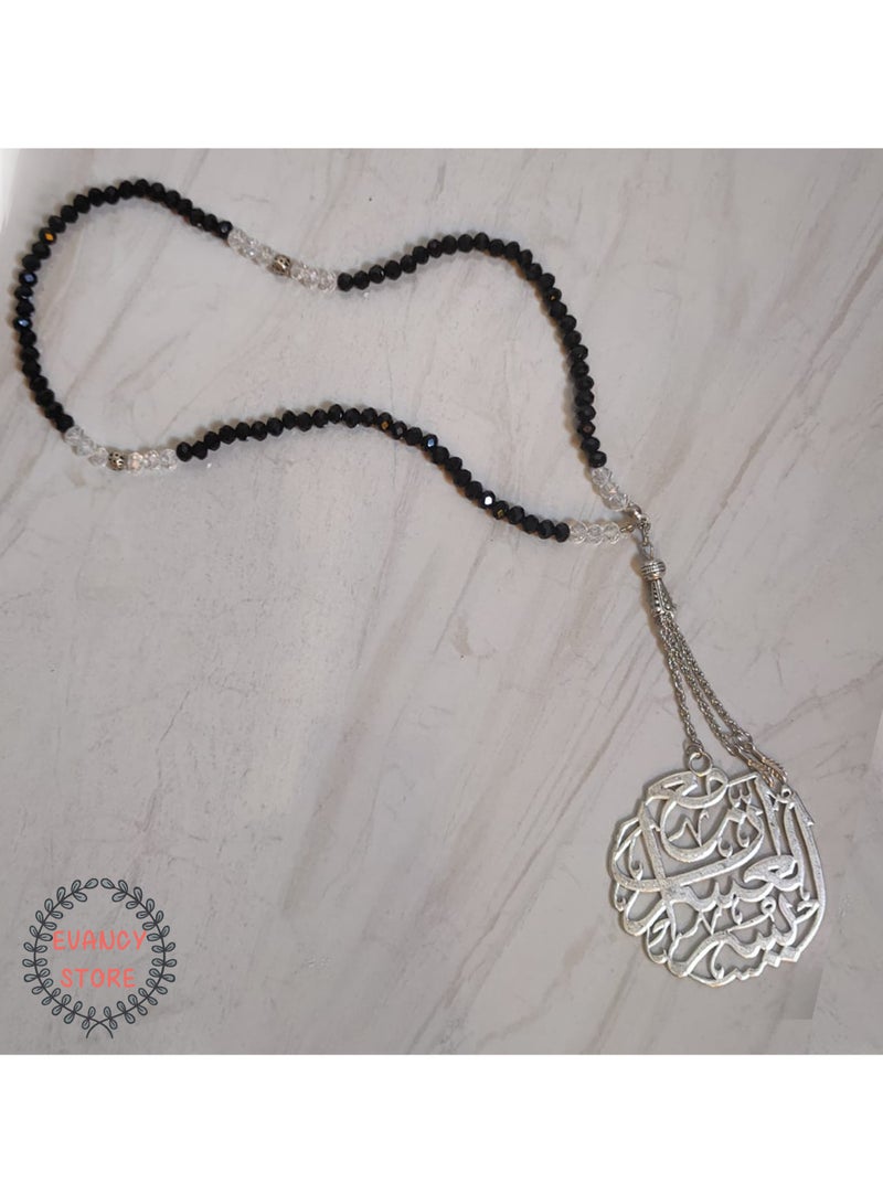 سبحه كريستال صناعه يدويه ابيض فى اسود 
