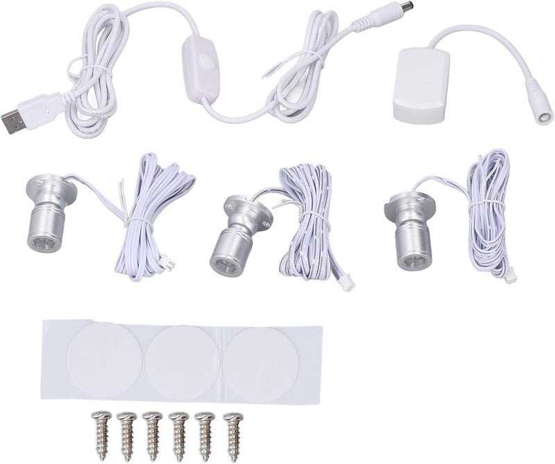 Mini LED Showcase Display Light 5V USB Dimmable Spotlights with Screw Accessories for Cabinets 6.6ft Long Cord, Jewelry, Pictures (Warm Light) - Image 1