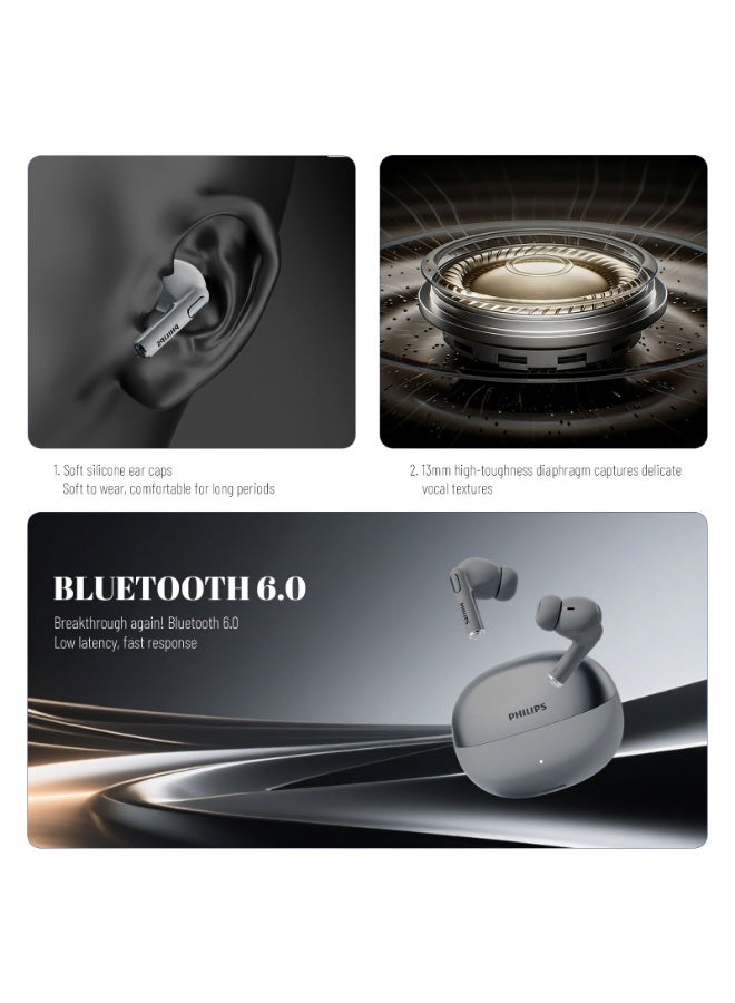 Philips TAT1120,Earphone, True Wireless Earbuds,In-Ear Headphones,IP54 Water and Dust Proof with  ANC,AI Call Noise Reduction, Hi-Fi Spatial Audio, 3D Immersive Sound,Low Latency for Sports, Work, Travel , Grey - Image 4