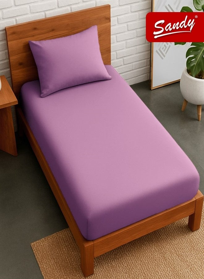 ساندي طقم شرشف مطاط ساندي فاخر بجودة الفنادق مع غطاء وسادة، طقم من 2 قطعة، شديد النعومة وجيد التهوية وبارد, مقاس مفرد نفر 100 × 200 سم, أوبيرا موف - Image 1