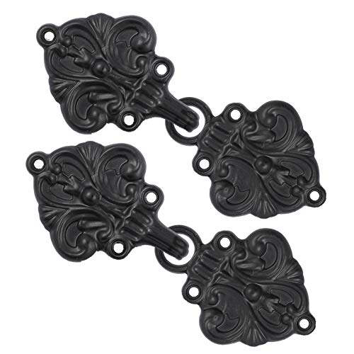 bezelry 4 Pairs Fleur De Lis Cape or Cloak Clasp Fasteners. 70mm x 26mm. Fastened. Sew On Hooks and Eyes Cardigan Clip (Matte Black) - Image 1
