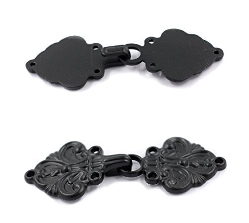 bezelry 4 Pairs Fleur De Lis Cape or Cloak Clasp Fasteners. 70mm x 26mm. Fastened. Sew On Hooks and Eyes Cardigan Clip (Matte Black) - Image 3