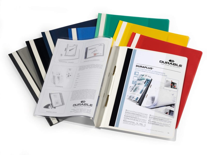 Durable Presentation File A4+ | Clear-view Transparent Front & Coloured Back, Extra-wide A4 file folder for documents with Removable Gold Filing Mechanism, Side Labelling, Inside Pocket — DURAPLUS - Image 5