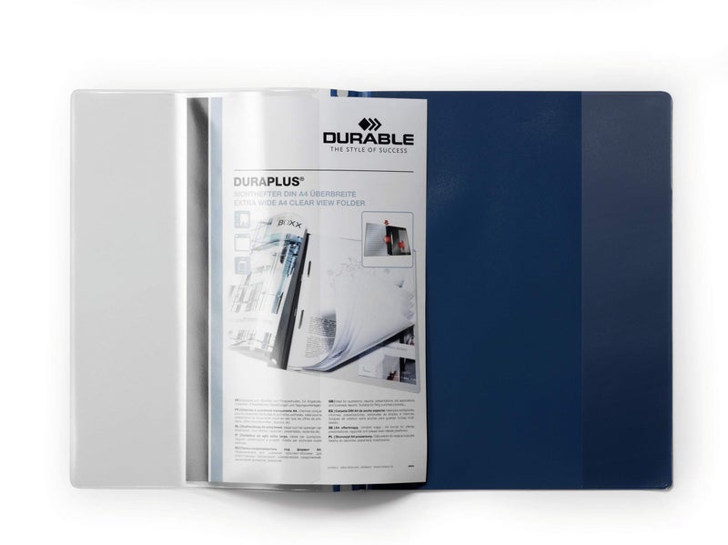 Durable Presentation File A4+ | Clear-view Transparent Front & Coloured Back, Extra-wide A4 file folder for documents with Removable Gold Filing Mechanism, Side Labelling, Inside Pocket — DURAPLUS - Image 2