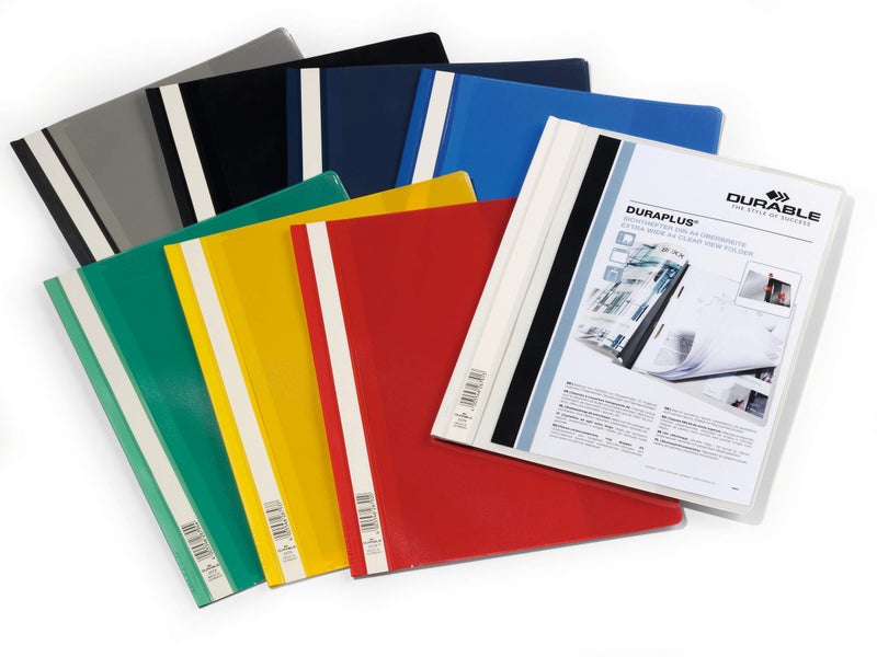 Durable Presentation File A4+ | Clear-view Transparent Front & Coloured Back, Extra-wide A4 file folder for documents with Removable Gold Filing Mechanism, Side Labelling, Inside Pocket — DURAPLUS - Image 4